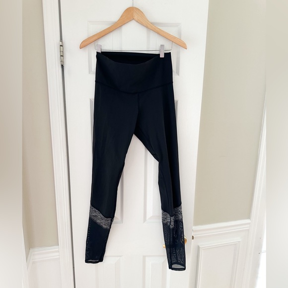 LuLulemon Black leggings with gray and mesh accent - Picture 1 of 5